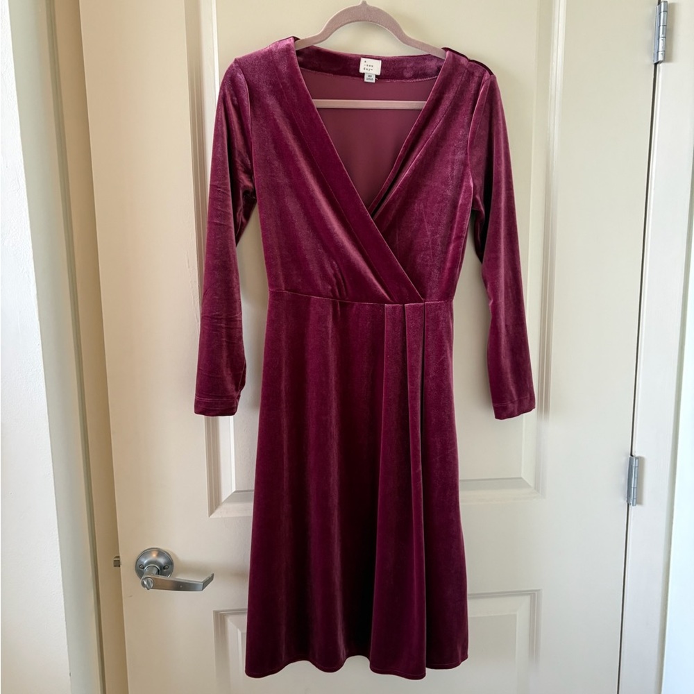 a new day Long Sleeve Velvet Dress in Burgundy